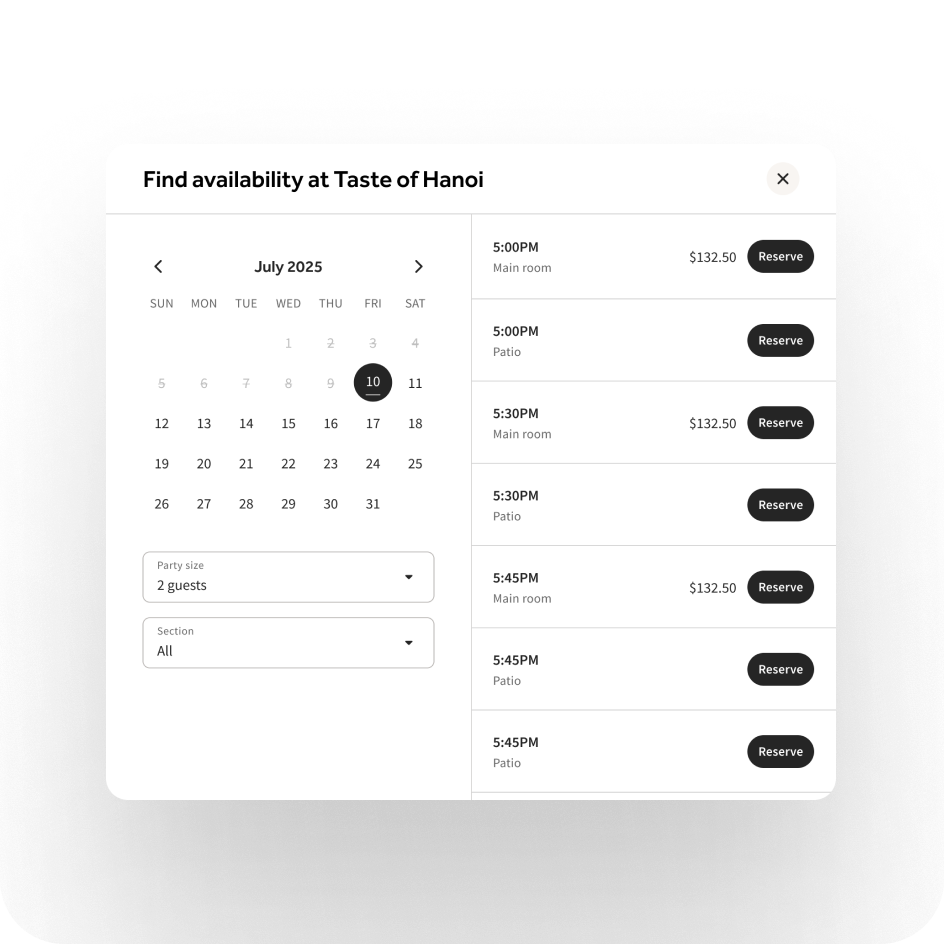 Clear availability and options UI