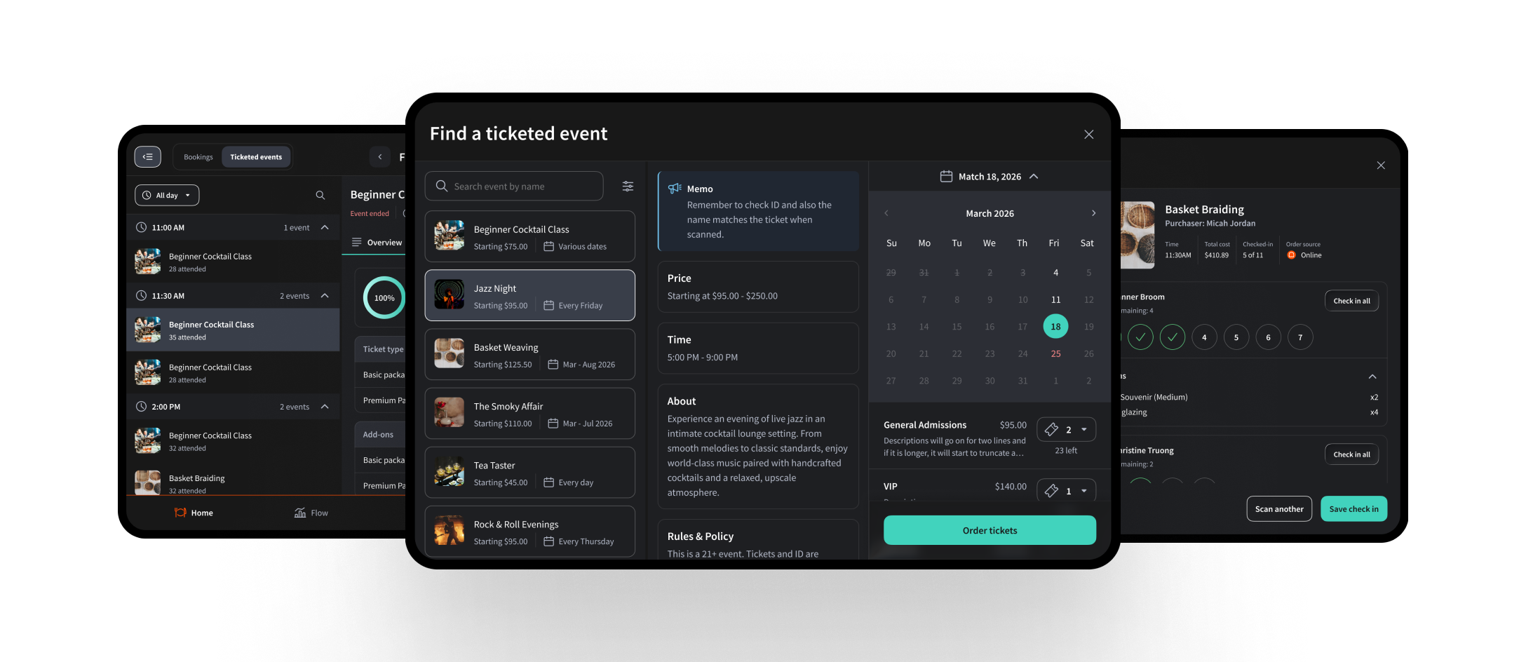 Event operations UI on tablet