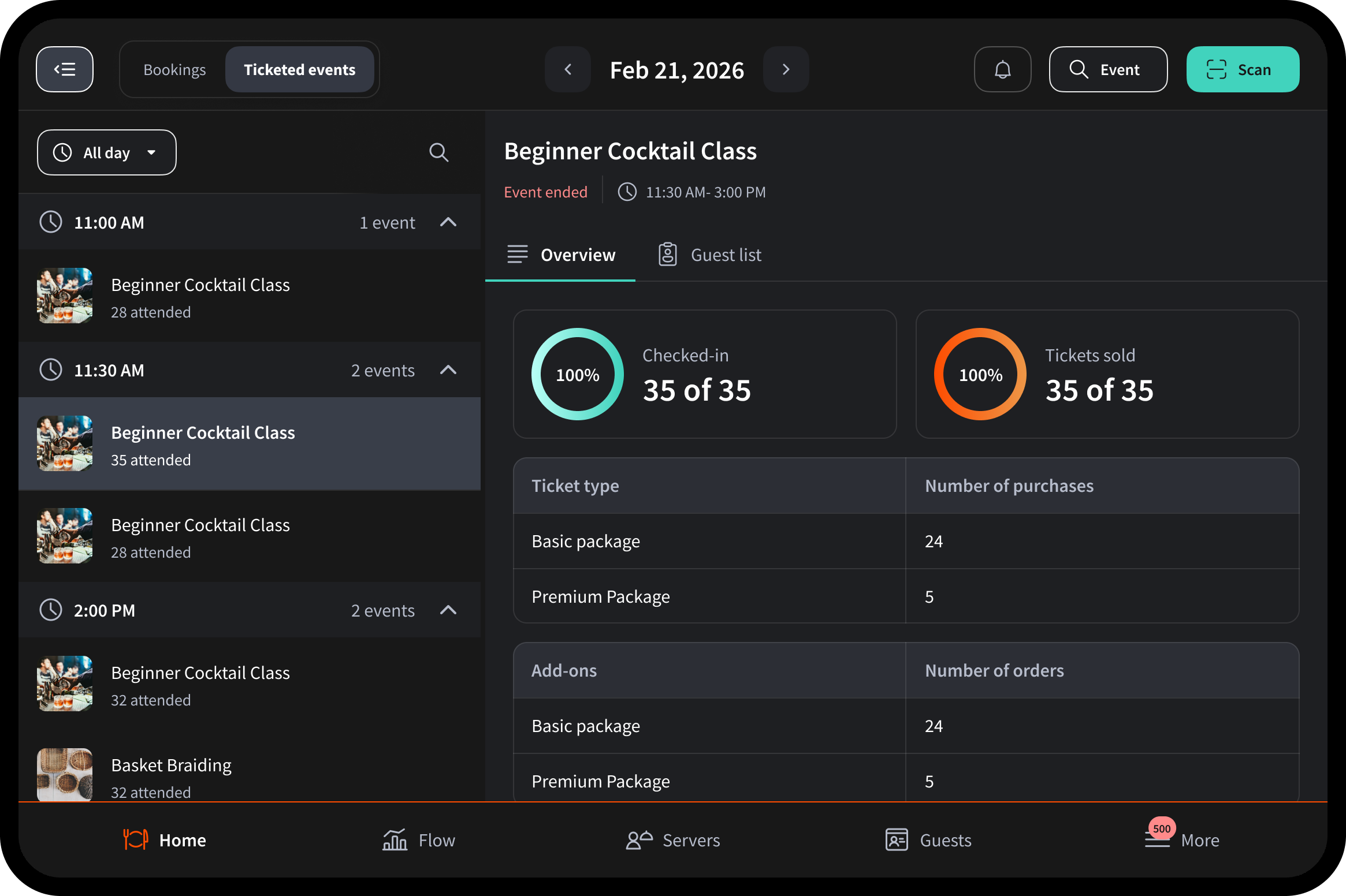 Fast check-in and validation UI