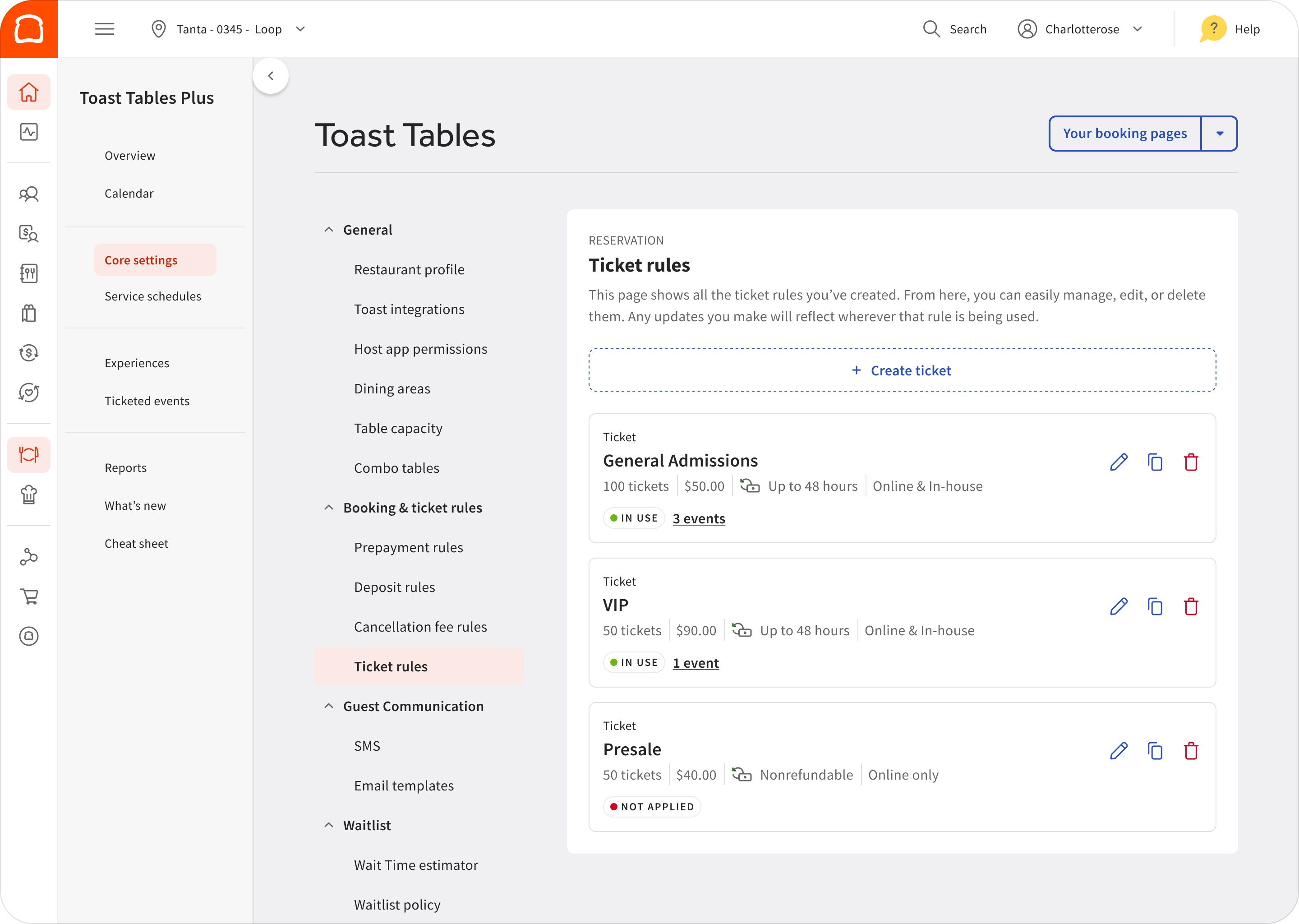 Flexible ticketing models UI